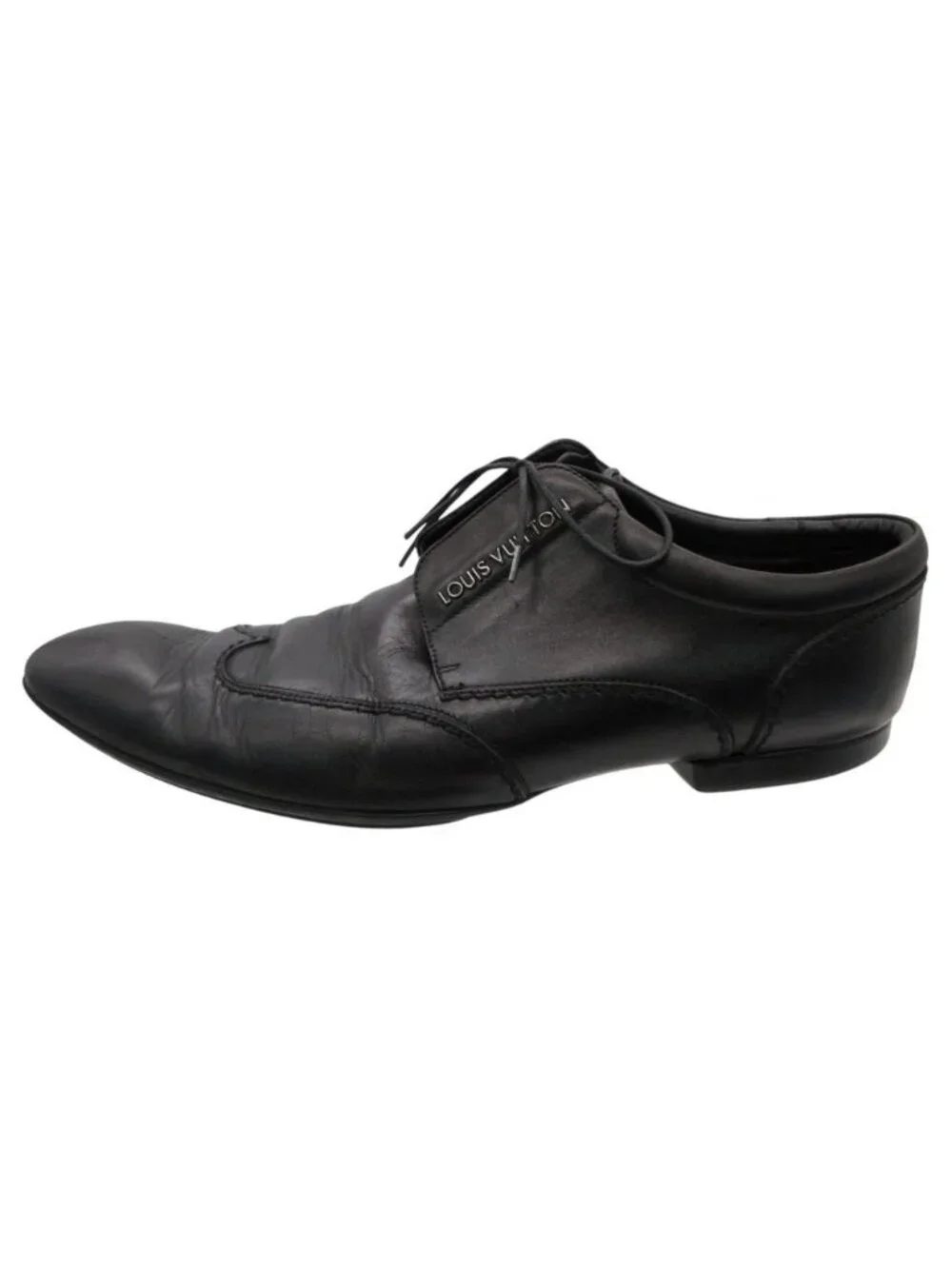 Louis Vuitton Dress Shoes Logo Plate Outer Wing Wingtip Business Leather Black